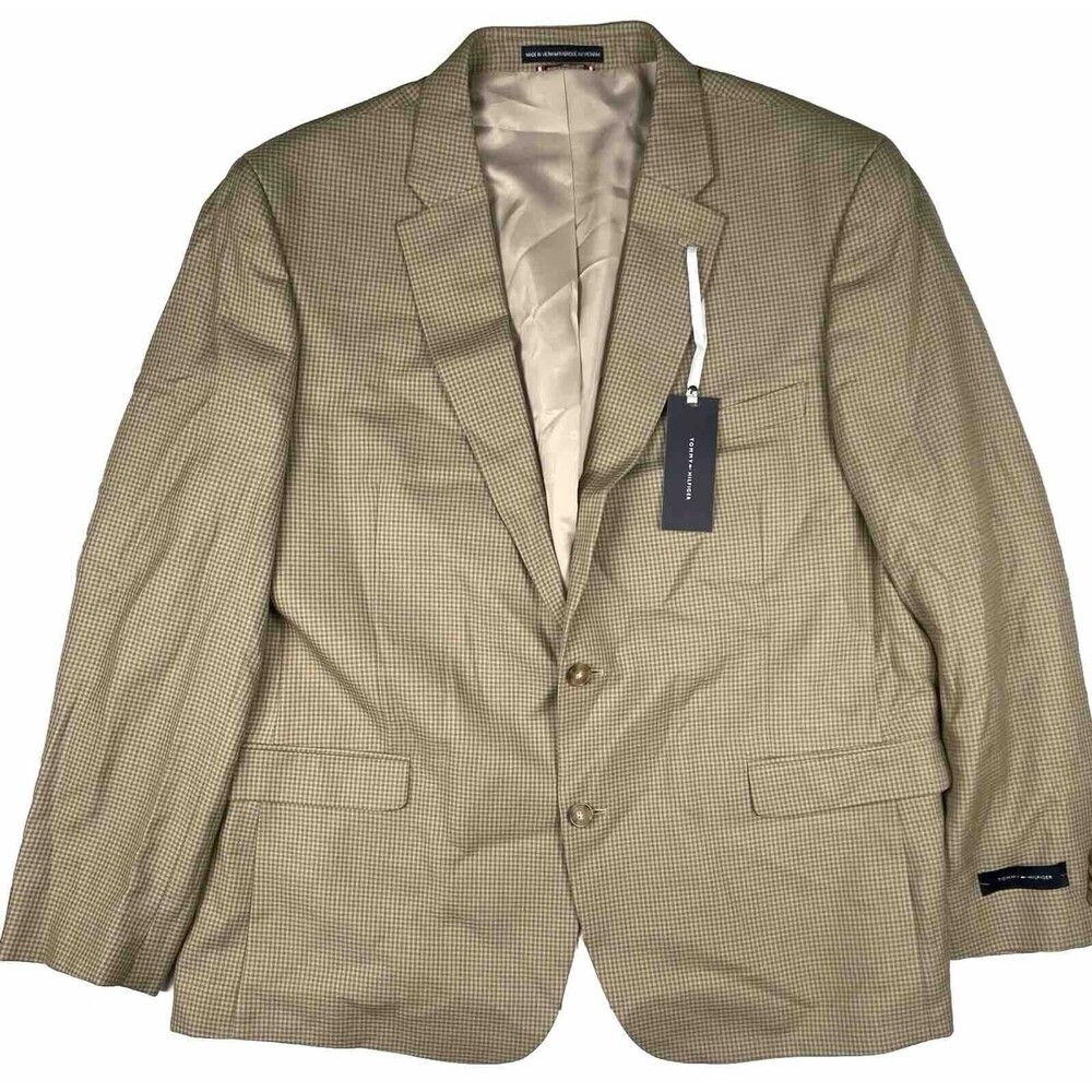 Tommy Hilfiger Modern-Fit Brown Check Stretch Blazer Sport Coat Jacket 44L